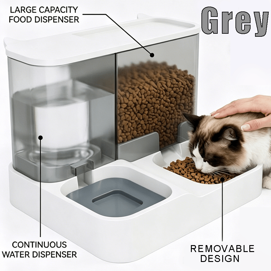 Gravity Pet Feeder and Waterer Station with Visible Food Storage, Battery-Free Double Bowl Dispenser for Cats and Dogs in Three Colors