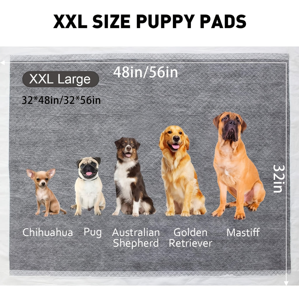 XXL Charcoal Puppy Pads 40 Count, 32 x 48 or 32 x 56 Inch Absorbent Dog Pee Pads with Odor Control, PE Backing and Grip Tabs