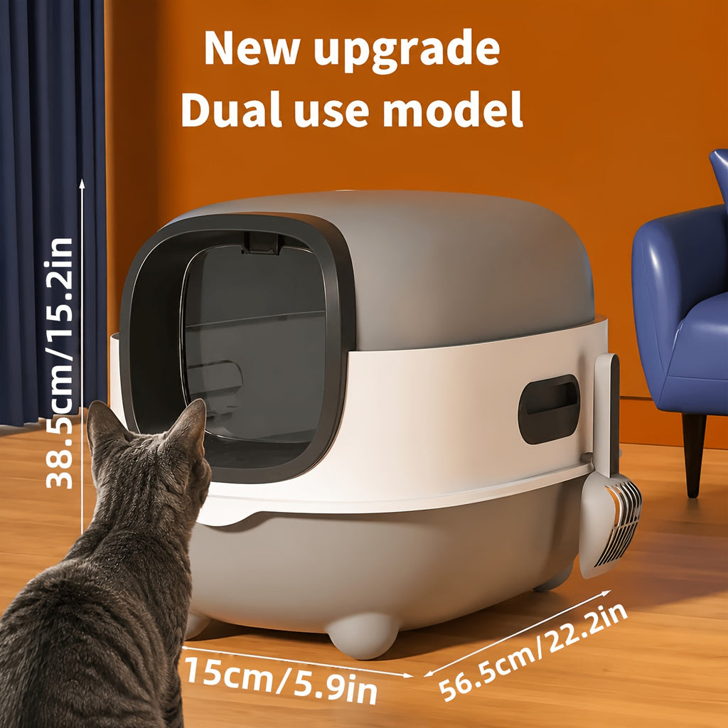 Hooded Cat Litter Box with Scoop, Fully Covered Spill-Reducing Indoor Kitty Toilet for Easy Daily Cleaning and Setup, Purple or Blue