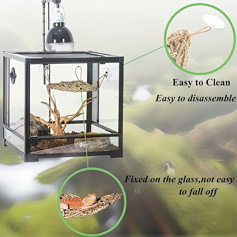 Bearded Dragon Tank Accessories 12 Piece Set with Woven Reptile Hammock, Artificial Plants, Leafy Vine and Suction Cups for Terrarium Decoration