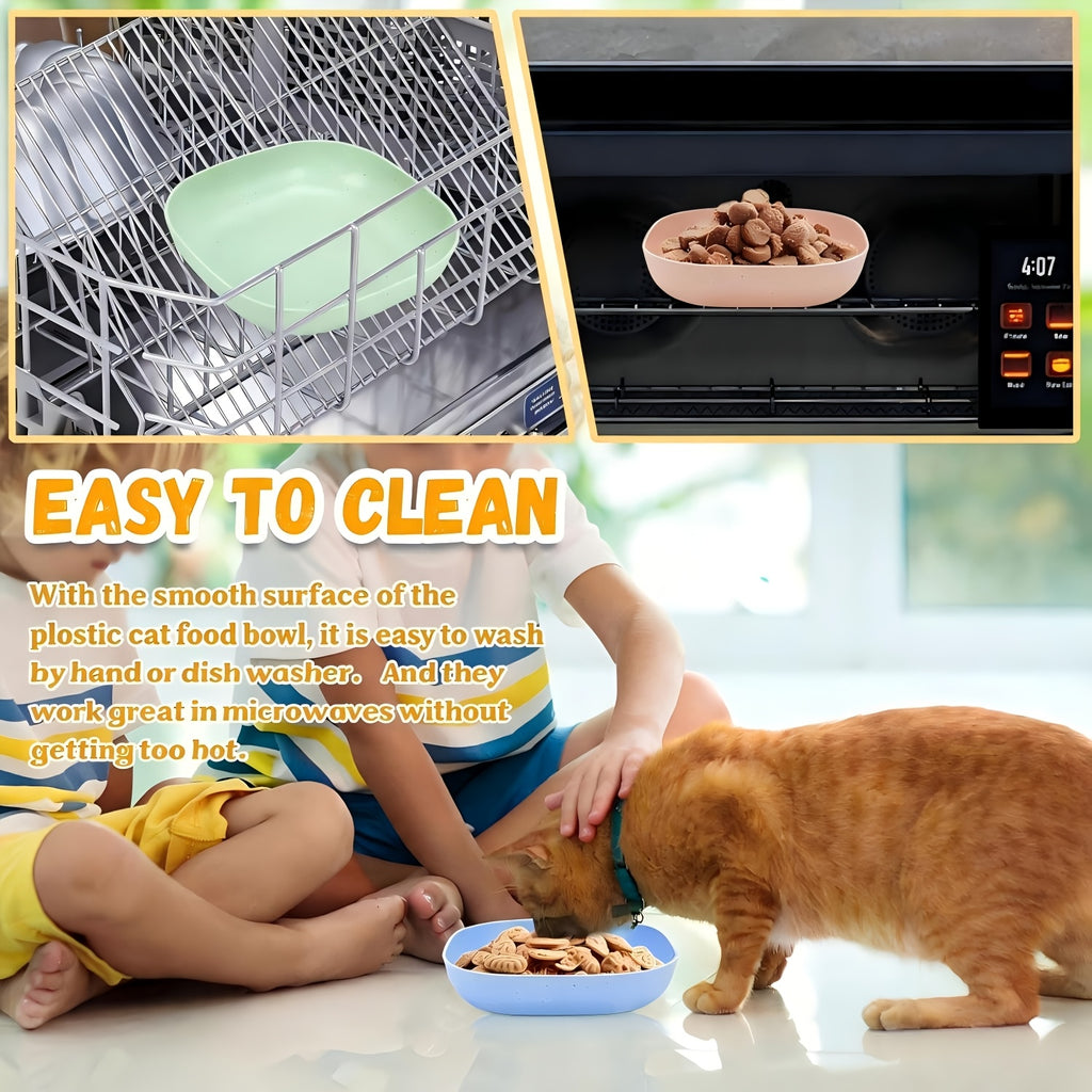 Shallow Cat Food Plates Set, 10 Plastic Wide-Mouth Feeding Dishes with 1 Storage Box, Flat-Bottom Wet Food Bowls for Cats, Kittens and Small Dogs