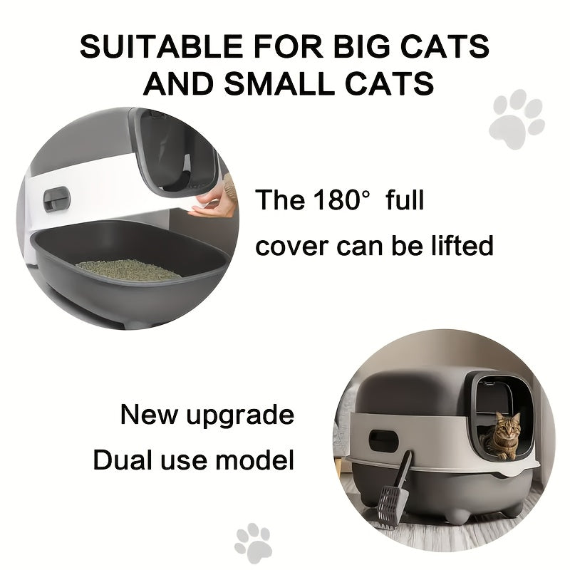Cat Litter Box with Full Cover and Scoop, Spill-Reducing Enclosed Kitty Toilet in Gray or Blue for Indoor Potty Routines and Easy Daily Cleanup