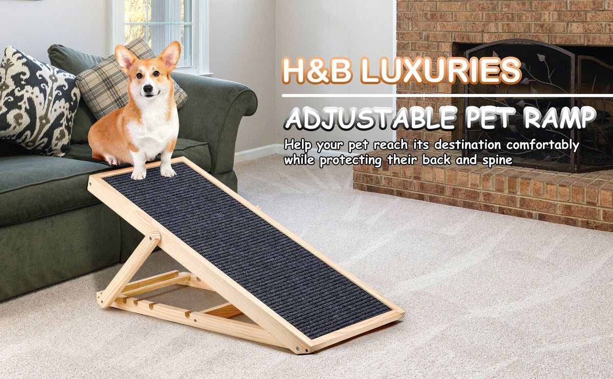 Portable Dog Ramp 42 Inch, Wooden Pet Access Ramp for Dogs and Cats to Reach Suitable Cars, Beds and Couches, Rated Up to 200 Pounds