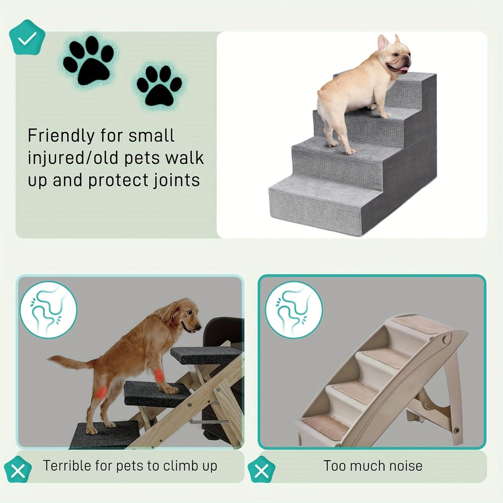 Dog Stairs with Non-Slip Steps, 4-Step Pet Ladder with Removable Washable Component for Small Dogs to Reach Suitable Beds, Couches and Sofas