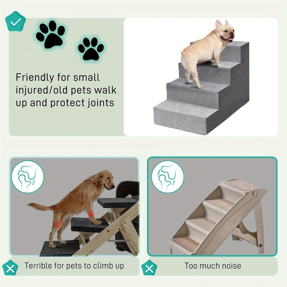 Dog Stairs with Non-Slip Steps, 4-Step Pet Ladder with Removable Washable Component for Small Dogs to Reach Suitable Beds, Couches and Sofas
