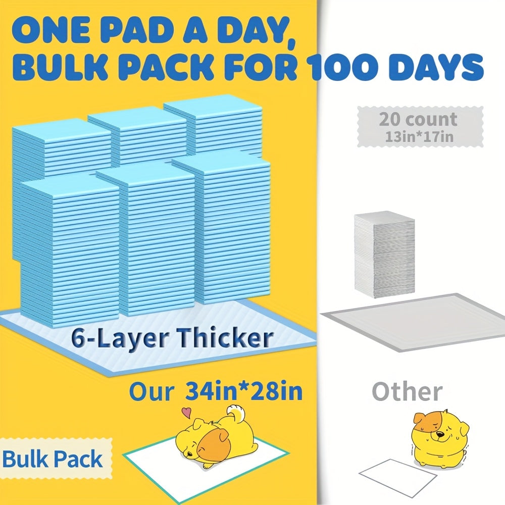 Dog Pee Pads 100 Count with 6-Layer Absorption, Disposable Puppy Potty Training Pads with Odor Control and Leak Protection, 34 x 28 or 22 x 22 Inch