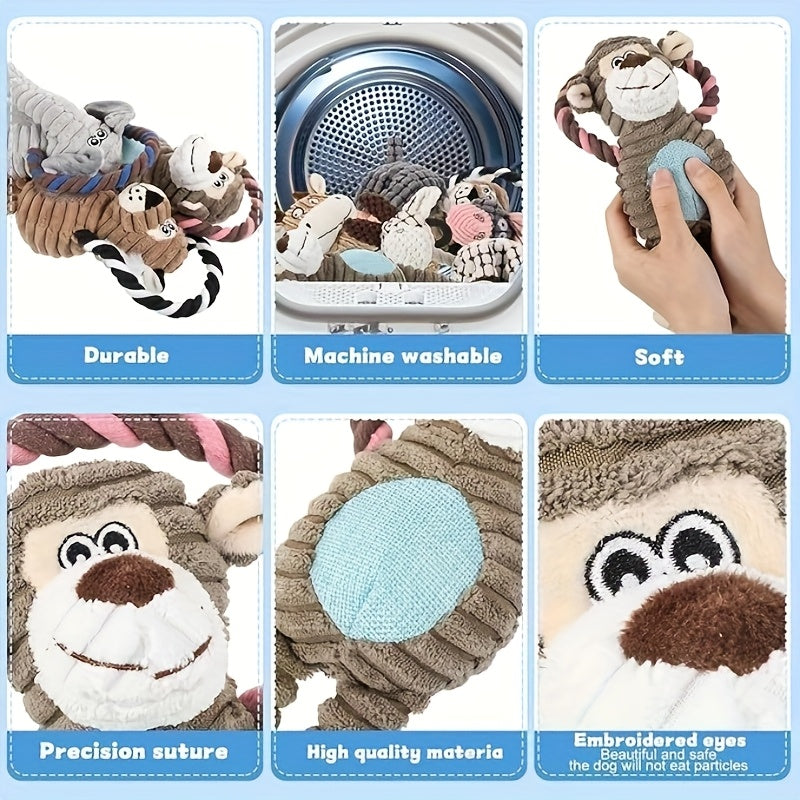 Squeaky Plush Dog Toy Assortment, 10-Piece or 4-Piece Random Animal Set for Supervised Gentle Chewing, Interactive Games and Puppy Playtime