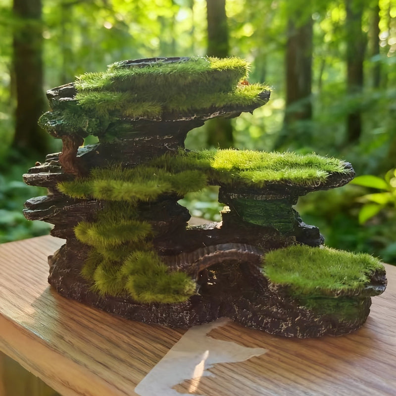 Aquarium Moss Rock Decoration, Multi-Layer Resin Fish Tank Ornament with Grass-Style Detailing for Shrimp and Fish Habitat Aquascaping