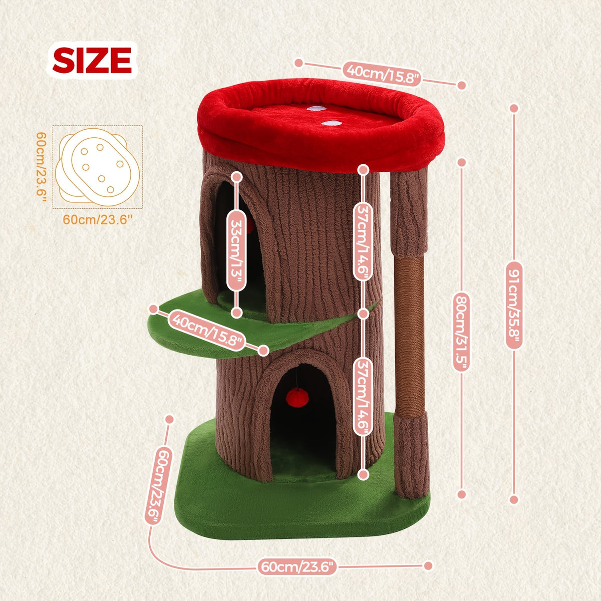Forest Cat Tree Tower with Flower Top Perch, Indoor Climbing and Resting Furniture in 35.8, 56.3 or 68.5 Inch Height and Color Options