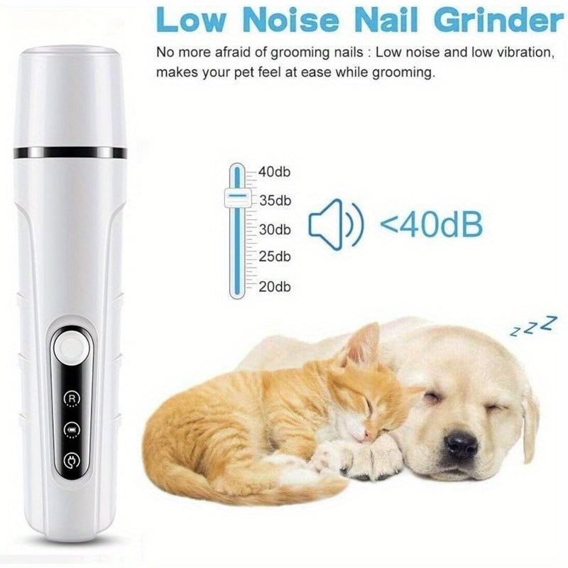 Dog Nail Grinder with Status Display, Rechargeable Low-Noise Electric Pet Nail File with LED Light and 3 Grinding Ports for Dogs and Cats