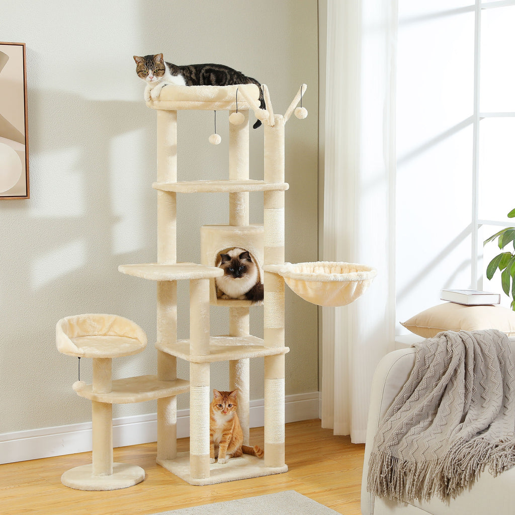 Cat Tree with Twin Perches and Large Hammock, Multi-Level Indoor Cat Tower with Condo Hideaway, Sisal Scratching Posts and Cactus Green Color Option
