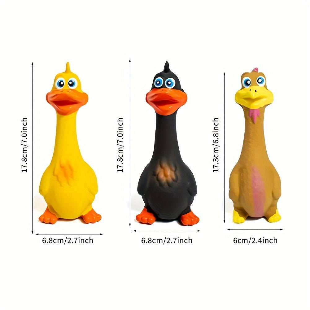 Squeaky Chicken Dog Toy, Rubber Chew and Interactive Play Toy with Brown Chicken, Black Duck or Three-Piece Bird Set Options