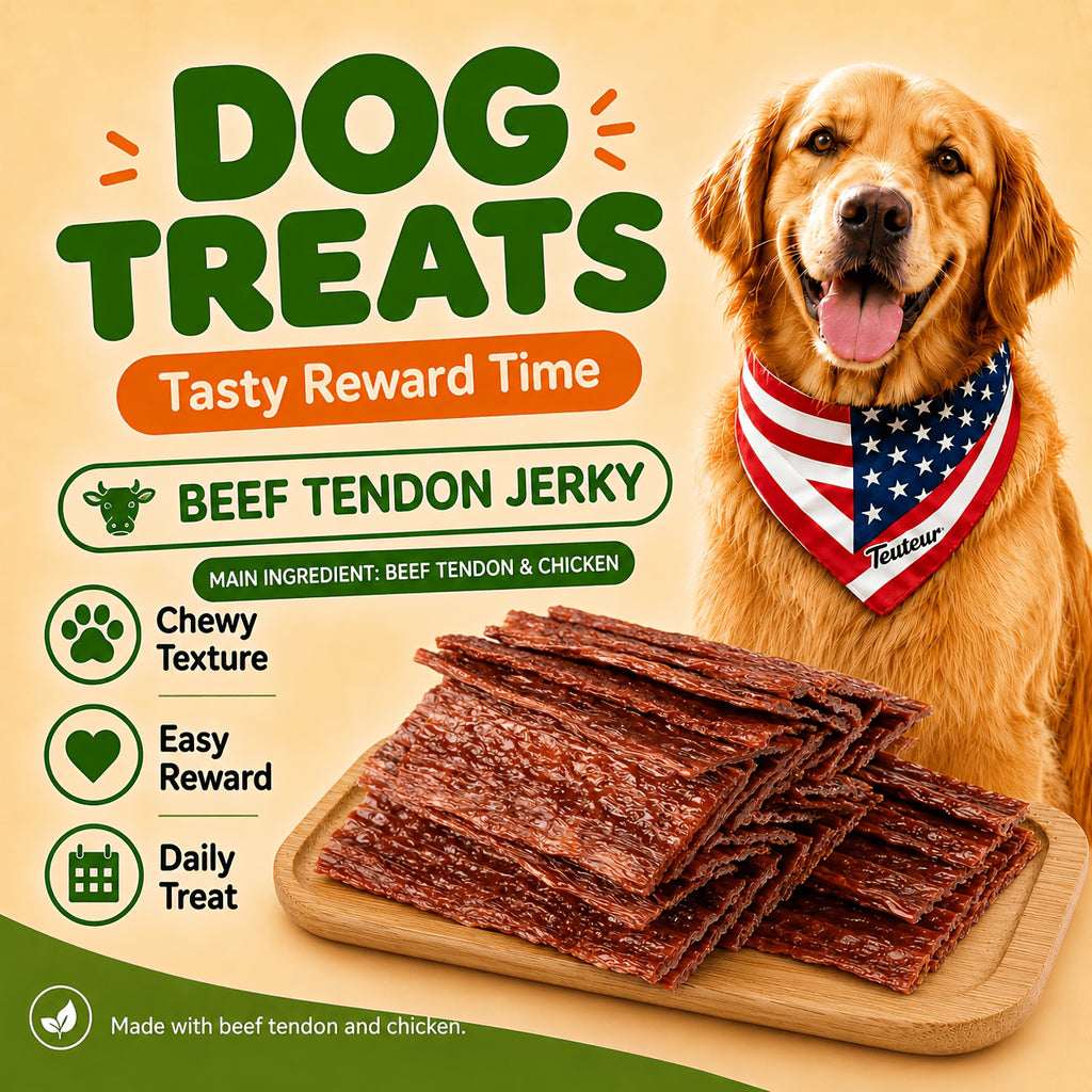 Beef Strips for Dogs 100g Beef Tendon Slices, Canine Snack Treats for Supervised Reward Time, Home Training Practice and Everyday Bonding