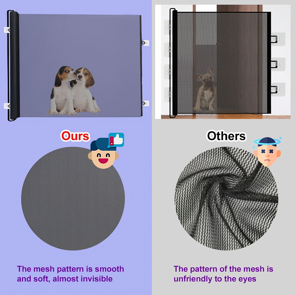 No Drill Mesh Pet Gate in Black, Expandable Dog and Cat Barrier for Doorways and Room Separation, Easy-Install Indoor Pet Fence