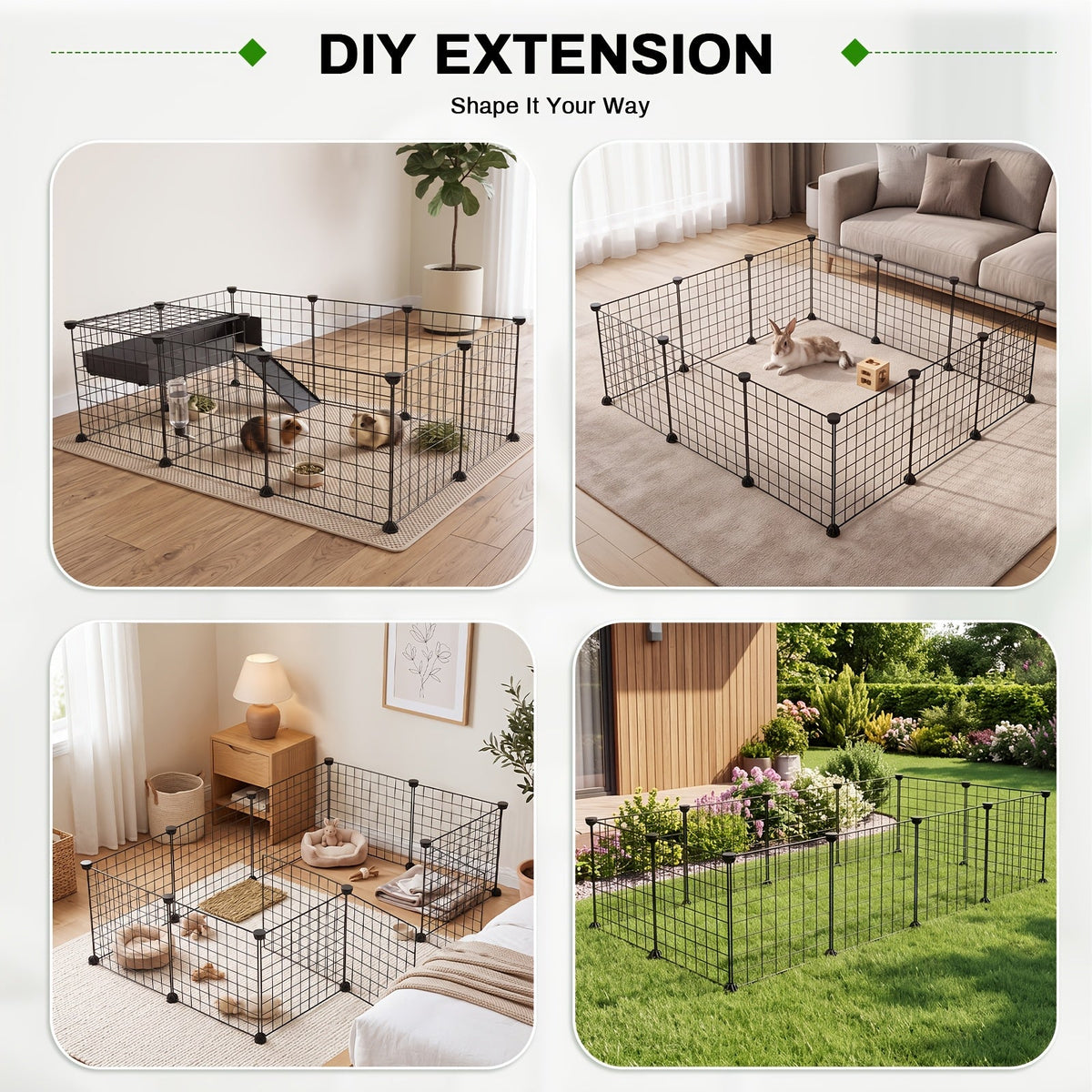 Small Animal Playpen with 12 Modular Wire Panels, Black Indoor Exercise Fence with ABS Connectors and Mallet for Supervised Pet Exploration