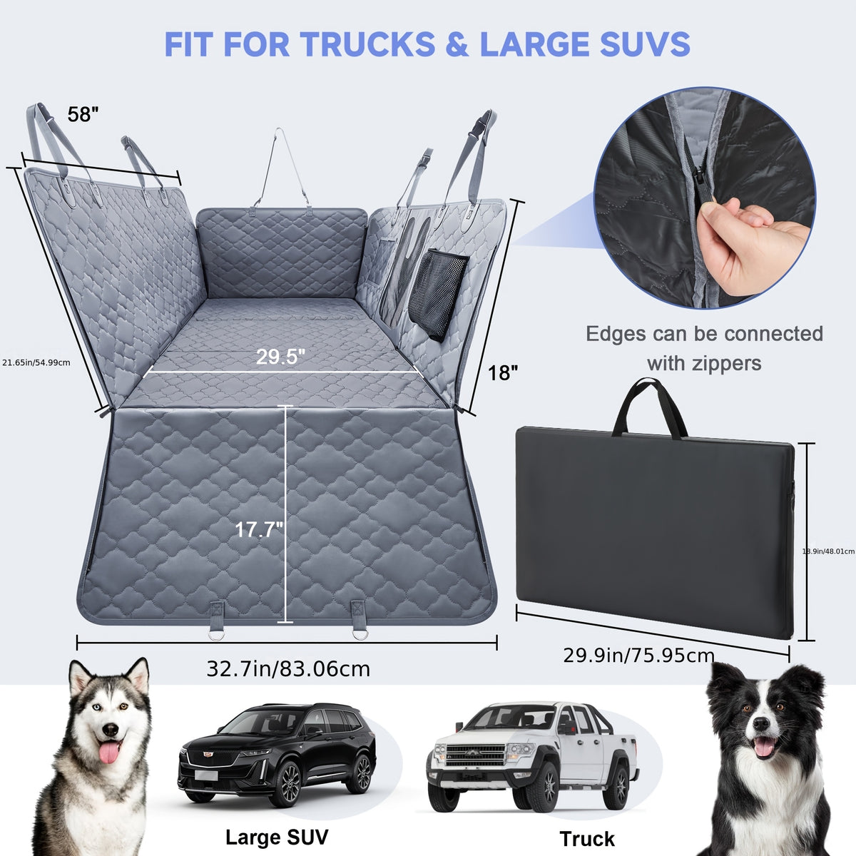 Dog Backseat Platform with Hard Bottom Base, Non-Slip PVC Car Seat Cover and Hammock Extender for SUV, Truck and Car Road Trips