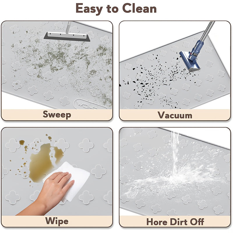 Silicone Cat Litter and Feeding Mat 34 x 22 Inches, 3-in-1 Washable Non-Slip Floor Protector with Raised Edges in Light Grey or Dark Gray