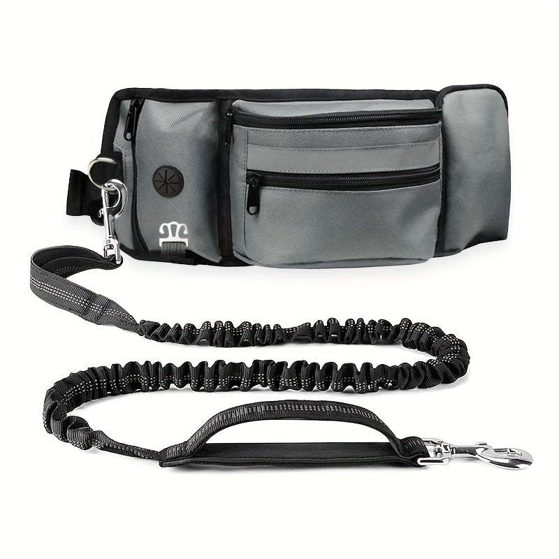 Hands Free Dog Leash for Two Dogs with Multifunctional Pouch, Bungee Lead and Dual Padded Handles for Large Dog Walking, Jogging and Running