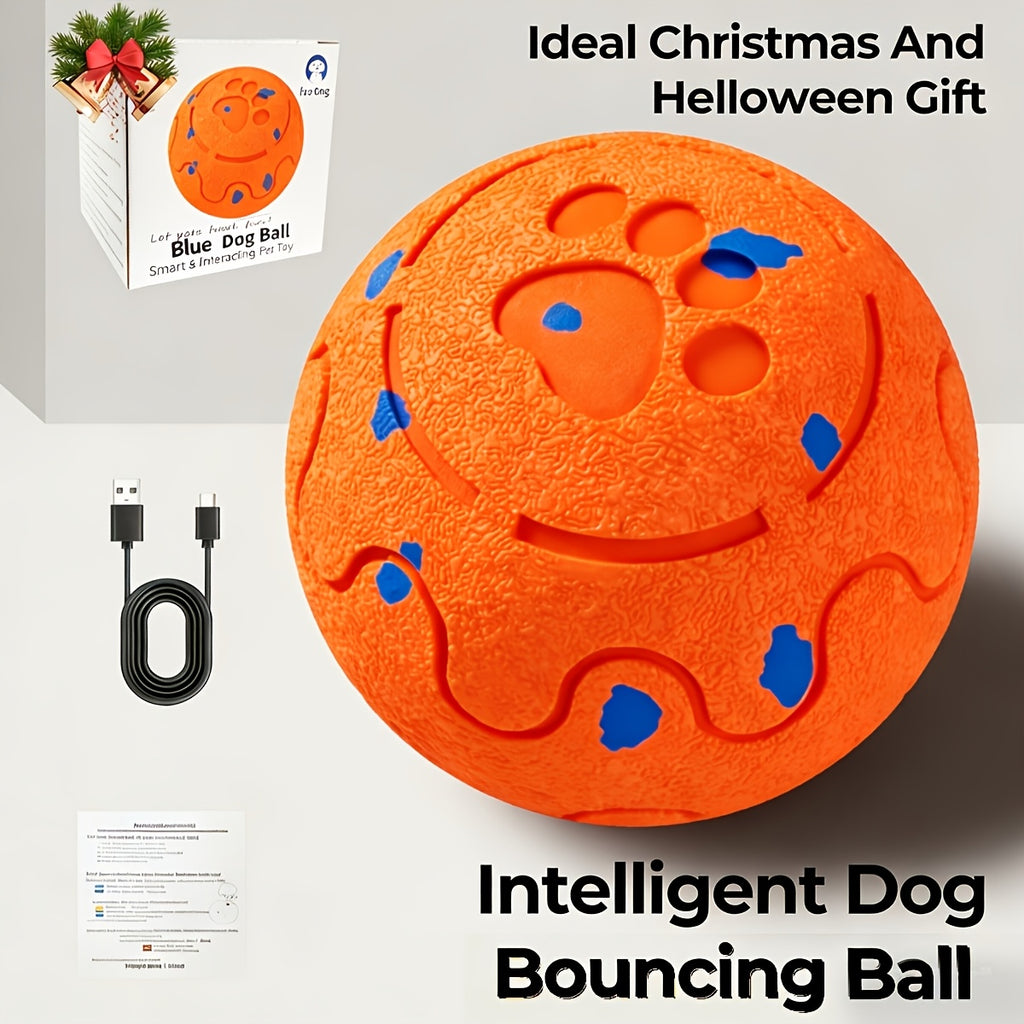 Rechargeable Bouncing Dog Ball with 3 Interactive Modes and Obstacle Avoidance, Orange Soft-Surface Moving Chase Toy for Medium and Large Dogs