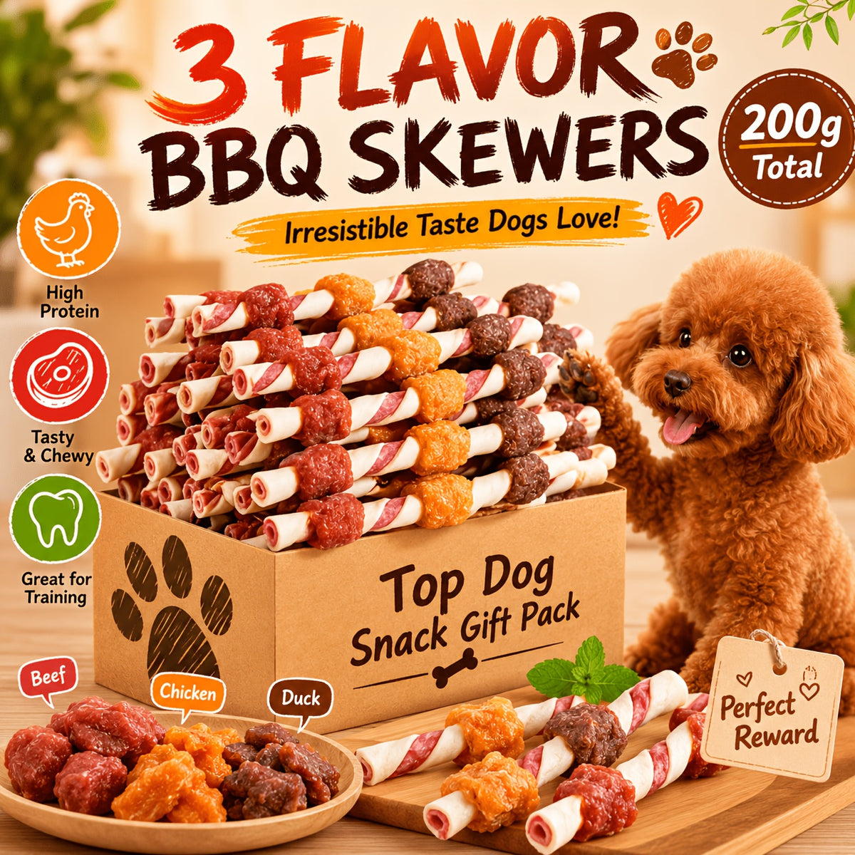 Dog Chew Treats Kabob Mix with Triple Flavor Options, 4 oz and 7.3 oz Packs Plus Combo and Sample Selections for Supervised Snack Time