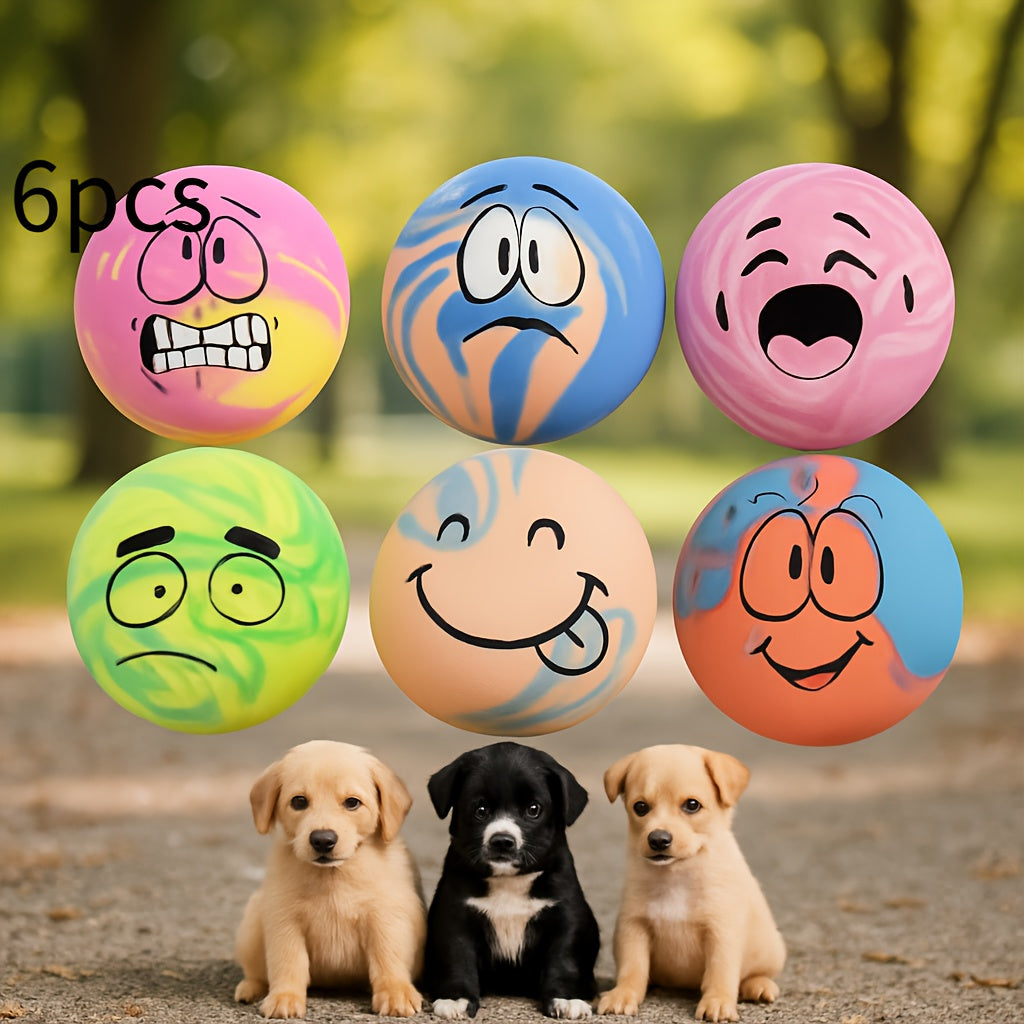 Squeaky Dog Balls with Cartoon Patterns, 6-Pack Soft Latex Bouncy Fetch Toys for Small Dogs, Multicolor Battery-Free Interactive Play Set