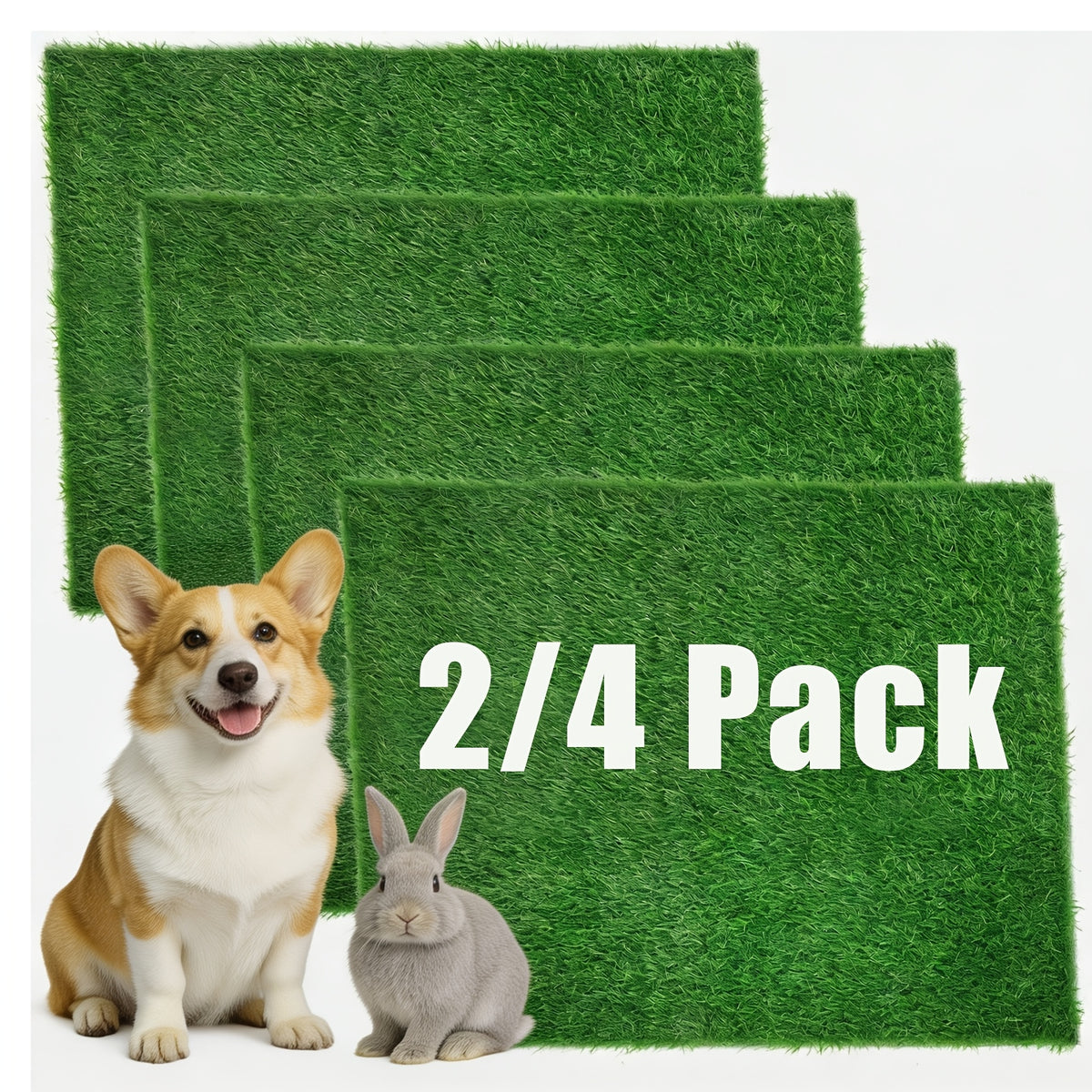 Washable Dog Potty Grass Mats with Drainage Holes and Rubber Backing, Reusable Artificial Turf Pads in Four Sizes for Indoor Training and Outdoor Use