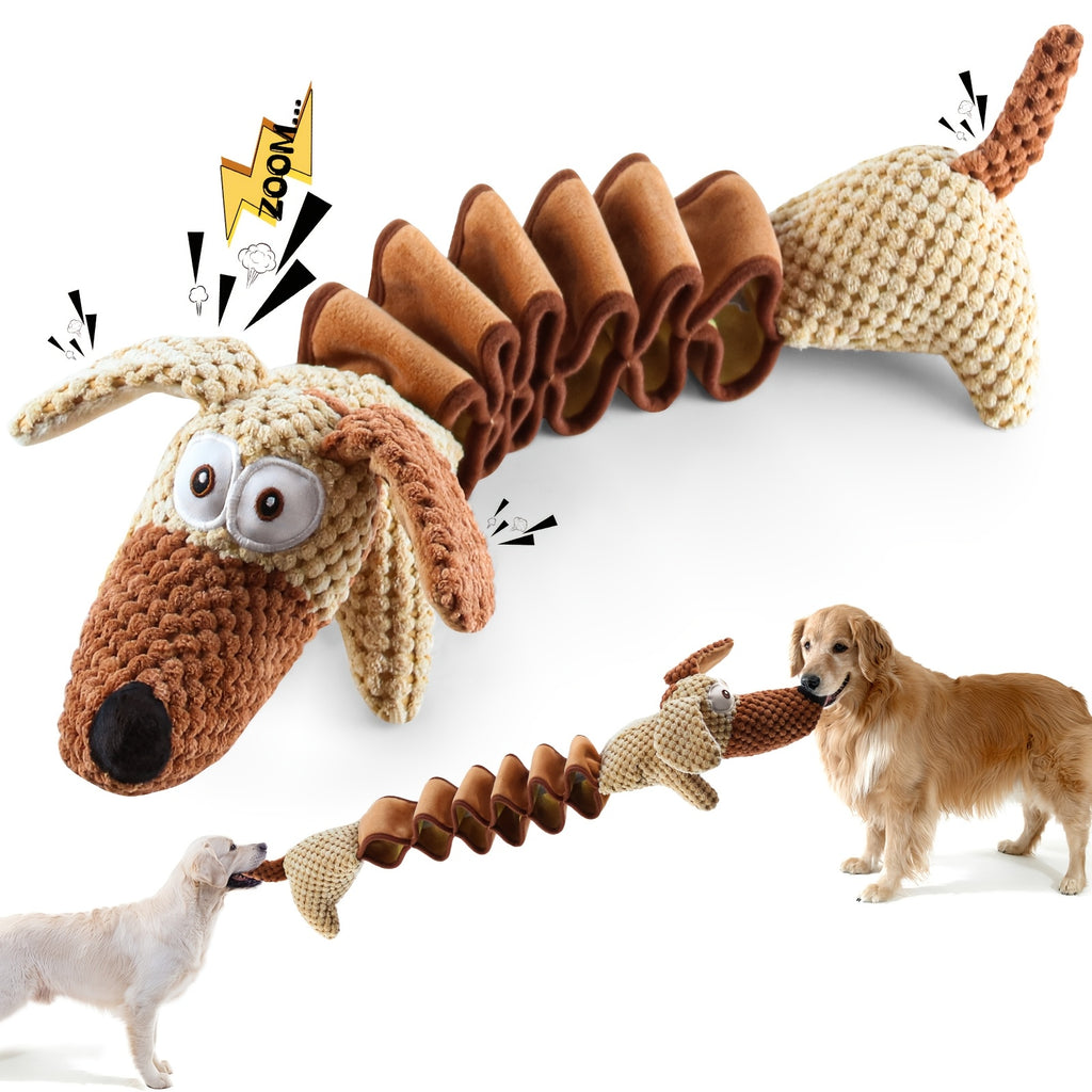 Stretchy Squeaky Dog Toy with Crinkle Paper, 15.7 Inch Plush Pull Toy Extending to 19.7 Inches for Supervised Tug and Fetch, Single or 2-Pack Options