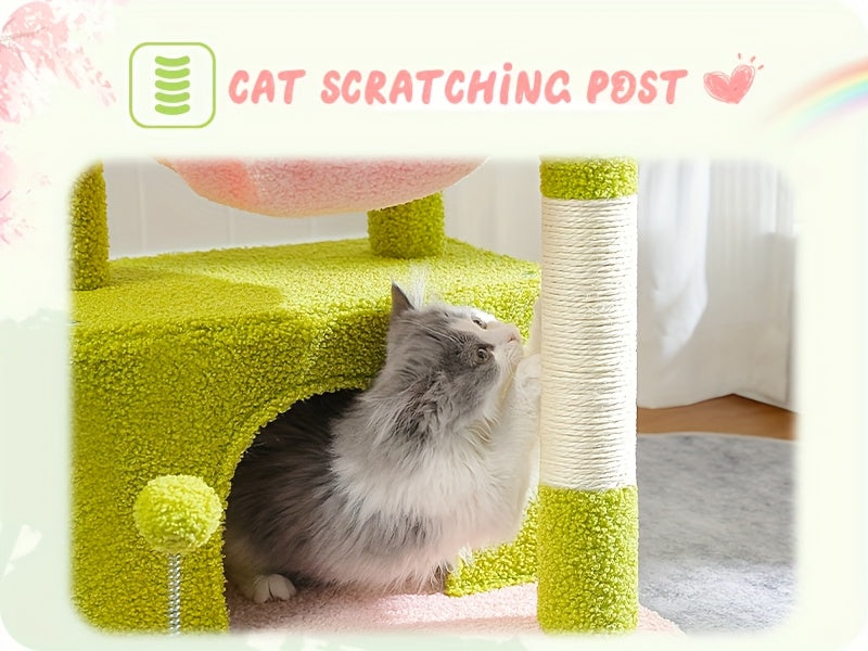 Cat Tower with Deep Hammock and Top Perch, 4-in-1 Indoor Cat Tree Listing with Condo and Scratching Post, Color and Size-Labeled Model Options