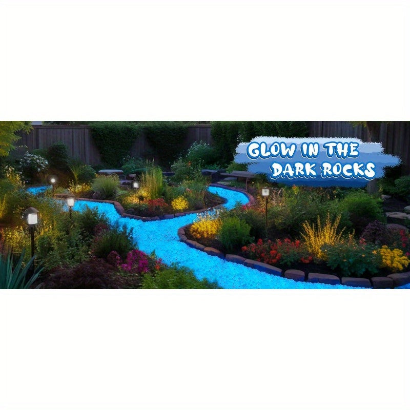 Glow in the Dark Pebbles, 1500 Blue Luminescent Decorative Stones Charged by Sunlight or Lamp Light for Garden Paths and Indoor Displays