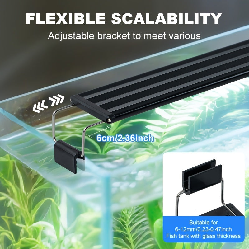 Aquarium Plant Light with Retractable Stand, Blue and White Fish Tank Lighting for Open-Top Home Aquariums, Five Sizes for 7.09-26.77 Inch Tanks