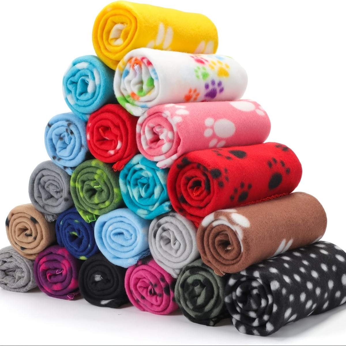 Dog and Cat Fleece Blankets 20 Pack, Soft Paw Print Pet Throws 23.6 x 27.6 Inches, Hand Washable Bedding Layers for Crates and Resting Areas
