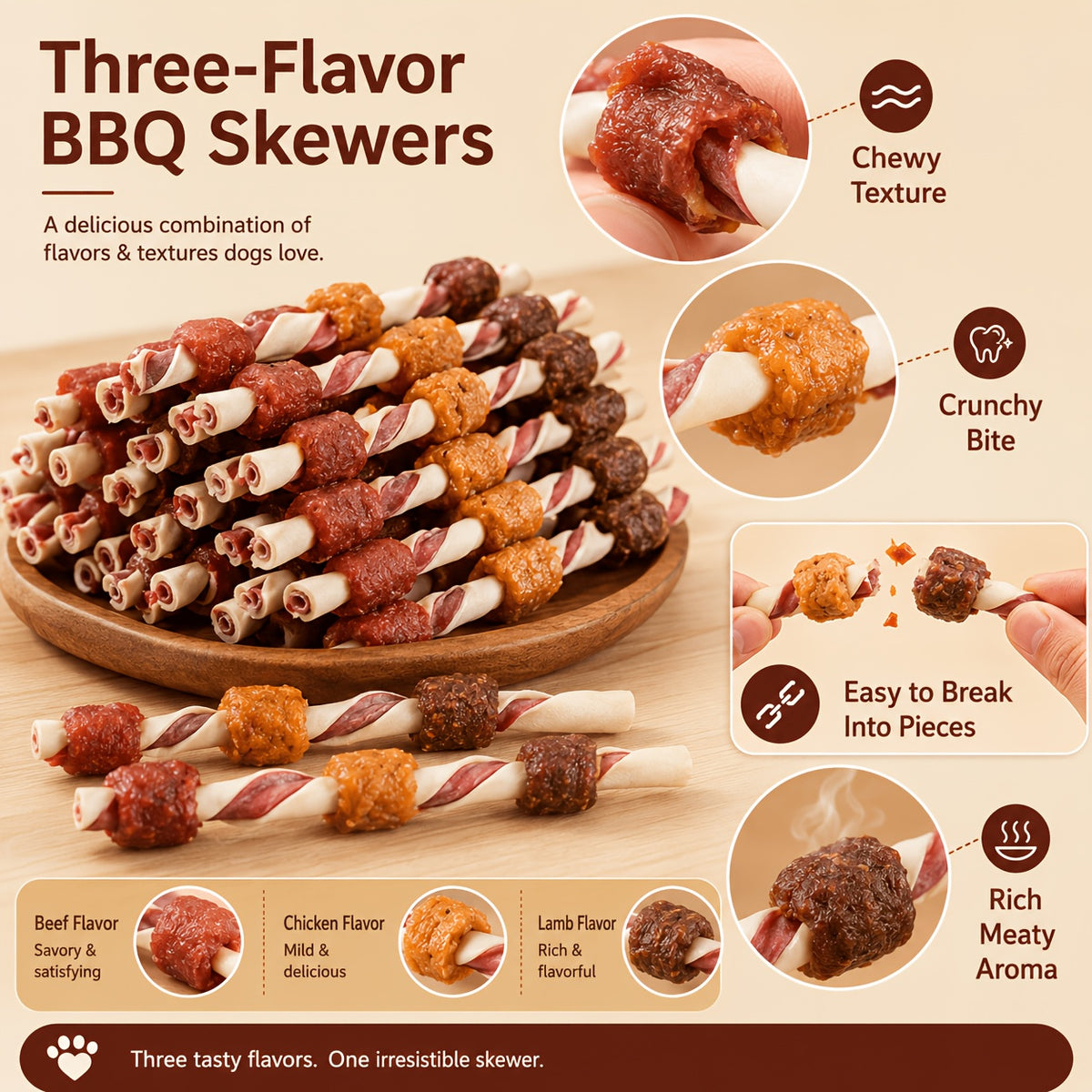 Dog Chew Treats Kabob Mix with Triple Flavor Options, 4 oz and 7.3 oz Packs Plus Combo and Sample Selections for Supervised Snack Time