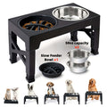 5-Height Dog Bowl Set with Foldable Adjustable Stand, Slow Feeder and Stainless Steel Bowl for Medium and Large Dogs, Black or Pink
