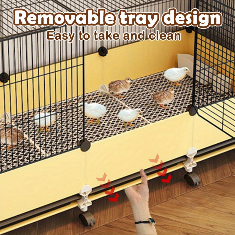 Rolling Poultry Cage 41.3 Inch with Yellow Lower Panels, Black Wire Mesh Enclosure, Front Access Door and Wheeled Base for Managed Bird Care