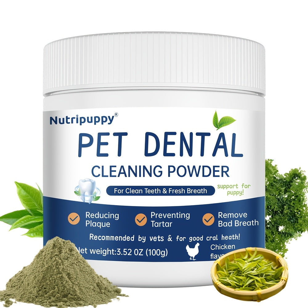 Dog Dental Powder 100g, Chicken Flavor Sprinkle-on-Food Tooth Cleaning Powder for Canine Oral Care and Fresh Breath Routines at Home