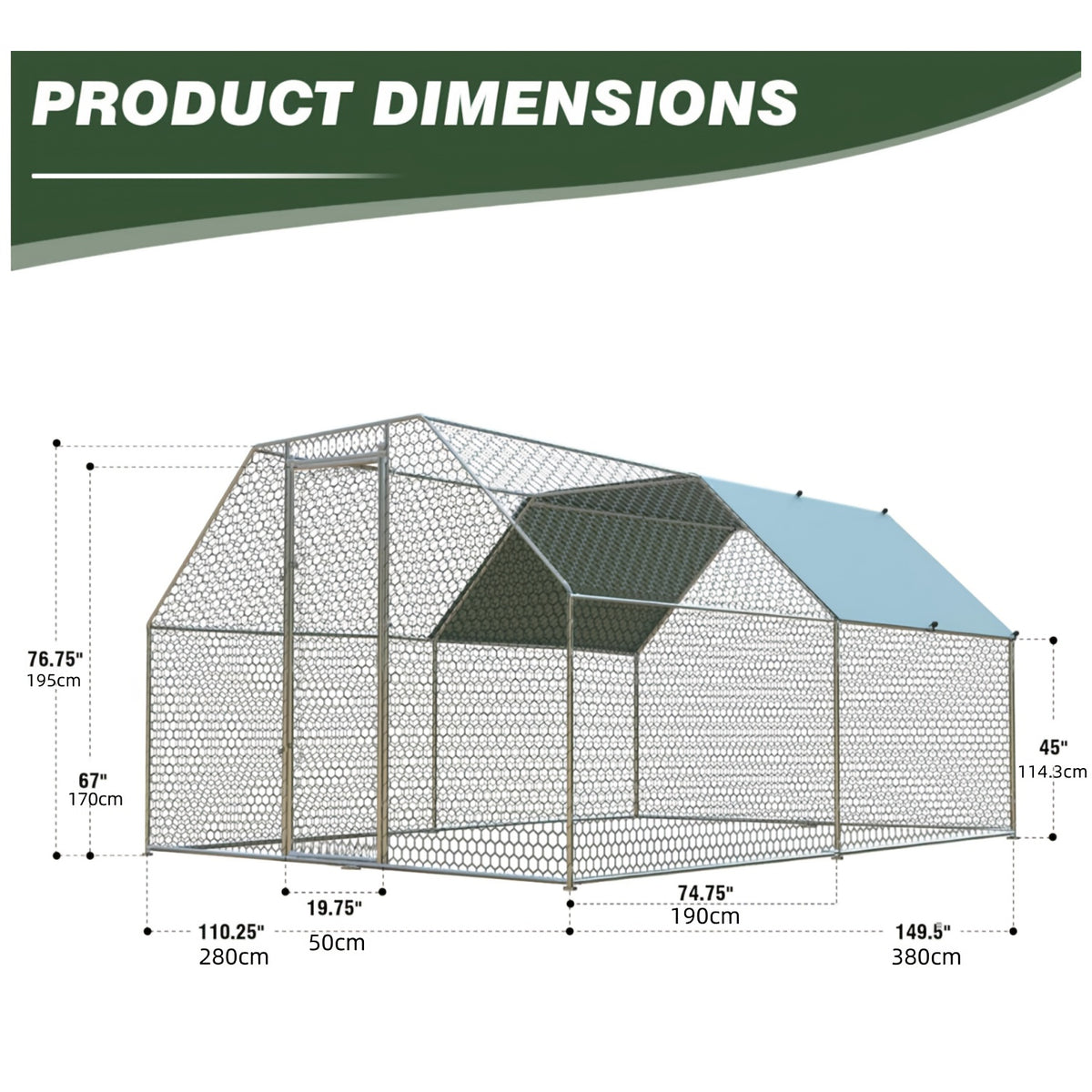 Metal Chicken Coop with UV-Resistant Cover, Walk-In Outdoor Poultry Enclosure for Backyard Hens with Flat, Dome or Spire Roof Options