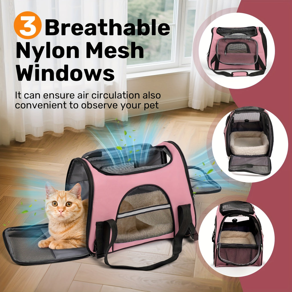 Foldable Dog and Cat Carrier for Pets up to 15 lbs, Soft-Sided Portable Travel Bag for Puppies, Kittens, Vet Visits and Everyday Outings, Seven Colors