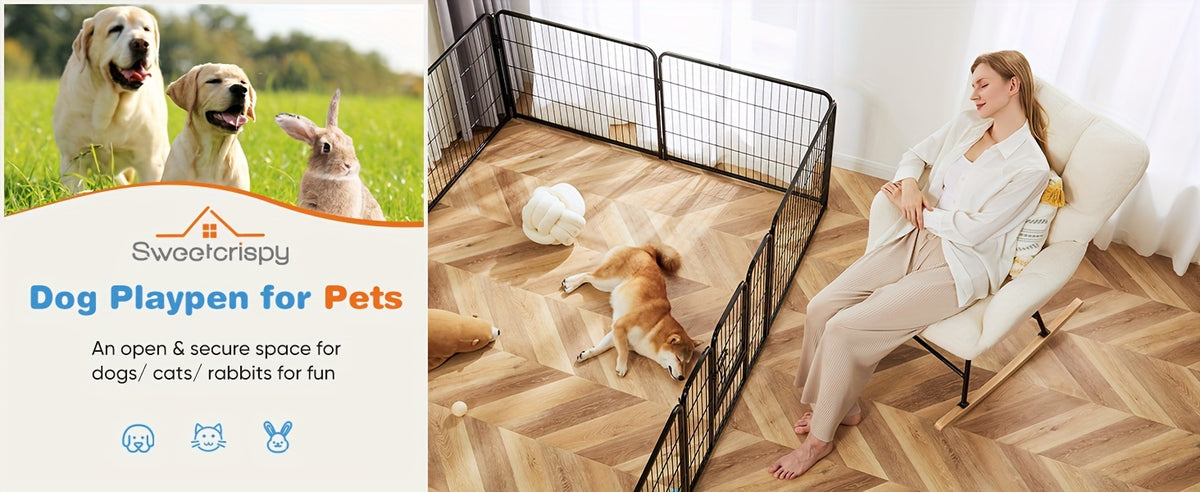 Metal Dog Playpen with Door, DIY 8 or 16 Panel Puppy Exercise Fence in 24, 32 or 40 Inch Size Options for Indoor and Outdoor Supervised Play