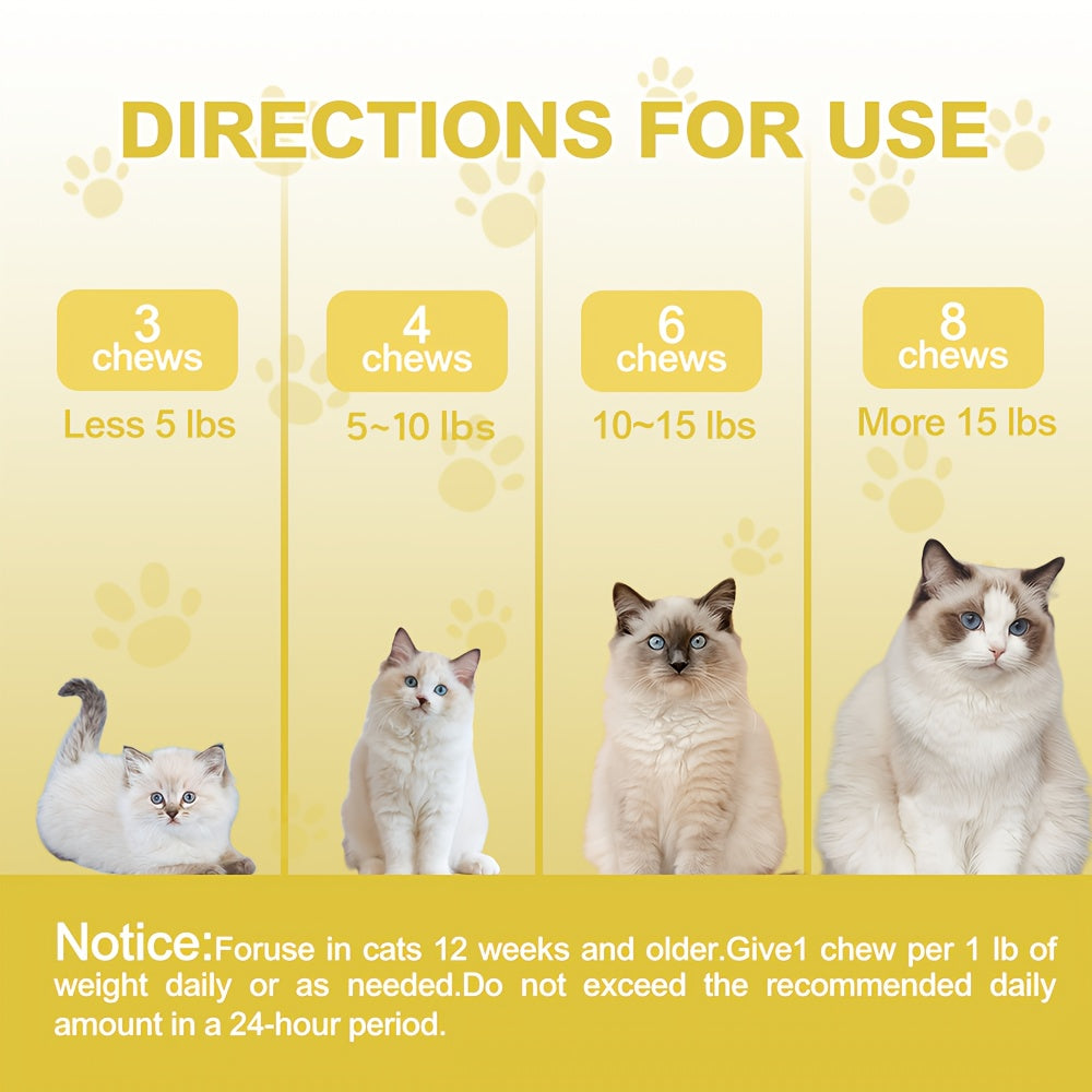 Cat Calming Treats, 150 Count Chicken Flavor Dual-Texture Chews with L-Theanine, Tryptophan and Chamomile, 75g Feline Supplement