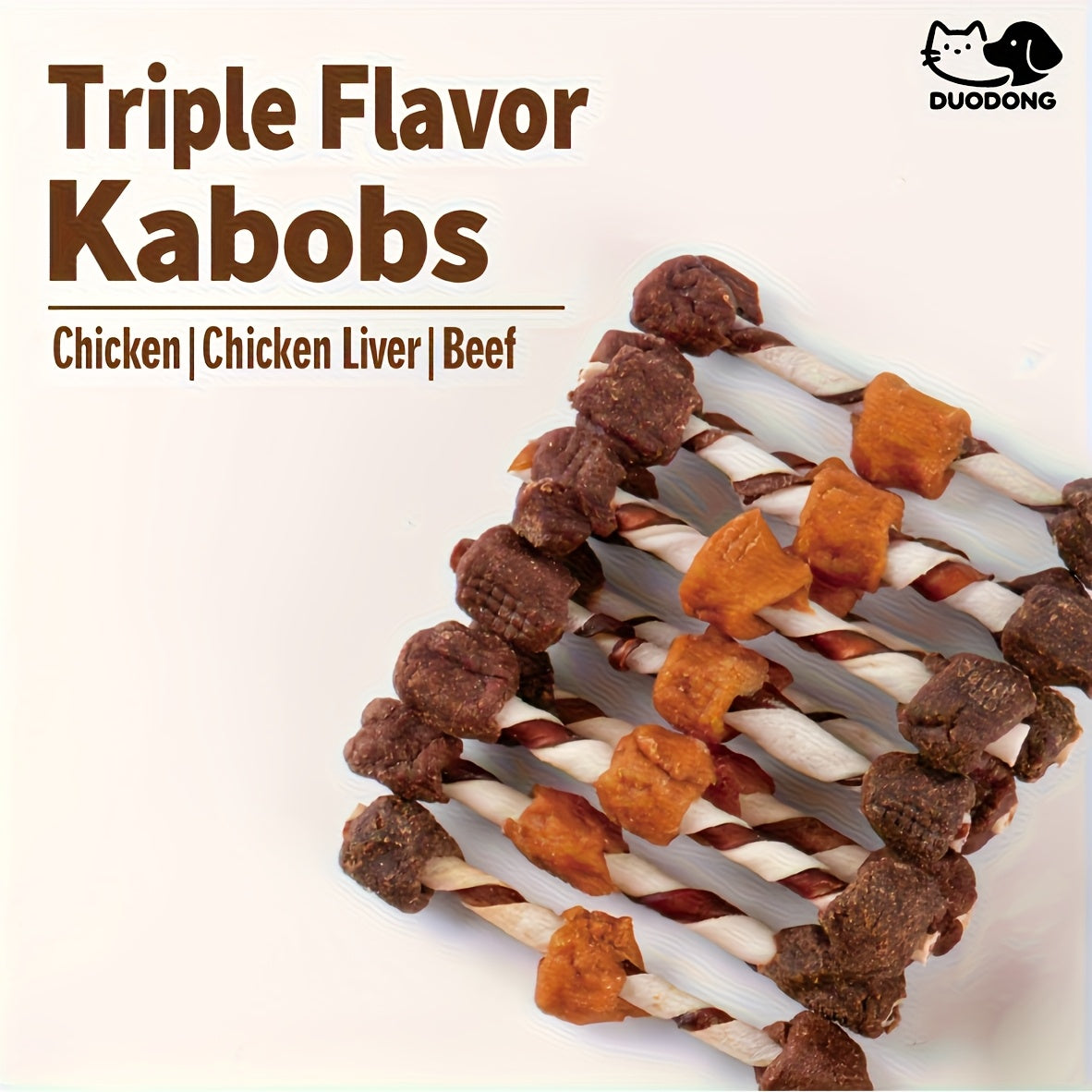 Dog Chew Kabobs with Chicken, Beef and Liver, Triple Flavor Dog Treats for Supervised Snack Time in 100g, 300g, 600g and 900g Packs