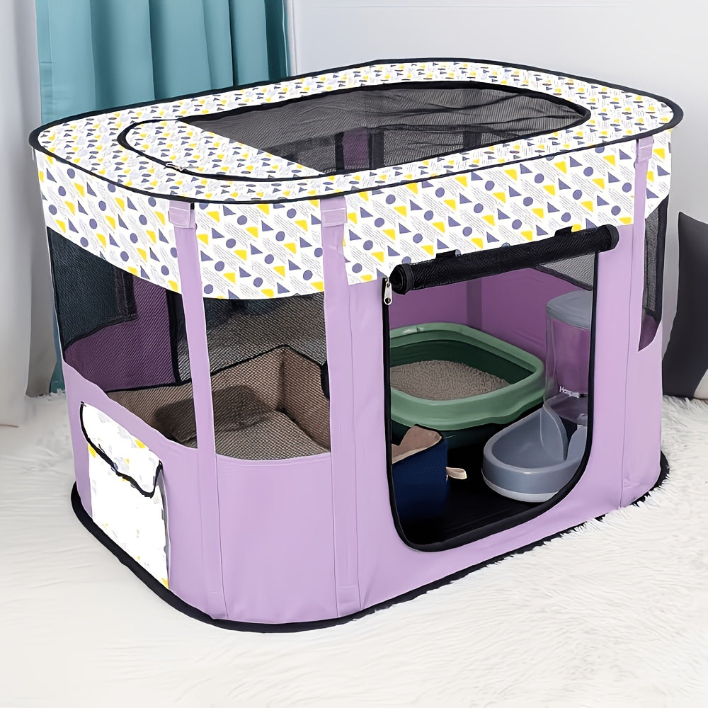 Rectangular Pet Playpen for Dogs and Cats, Purple Foldable Mesh Tent with Zipper Door for Puppies, Kittens, Indoor Rest and Travel