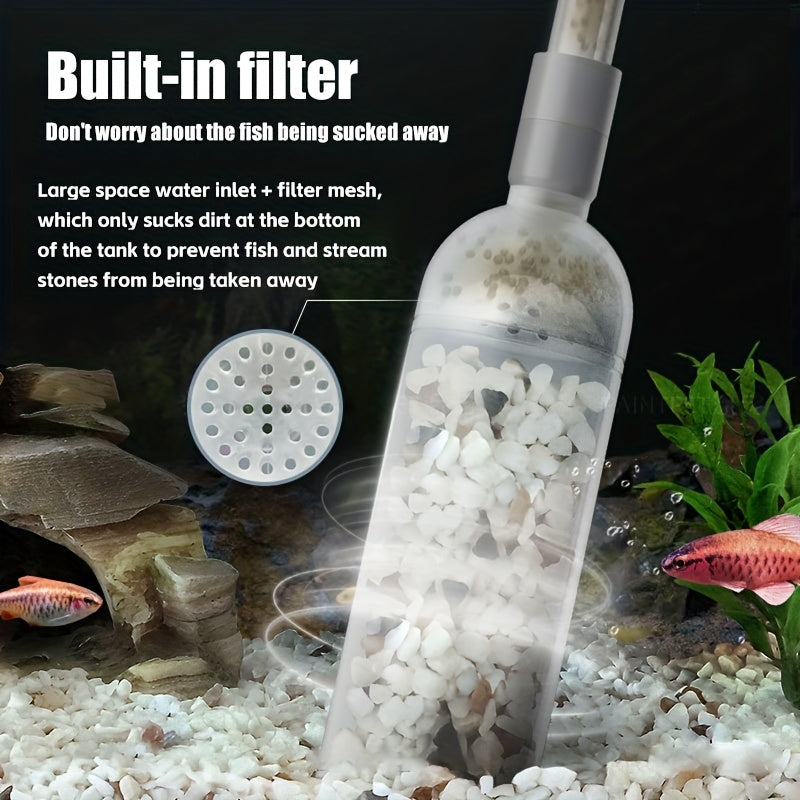 Manual Aquarium Gravel Cleaner, 66.93-Inch Gray Reinforced Siphon for Fish Tank Water Changes and Debris Removal, Freshwater and Saltwater Use