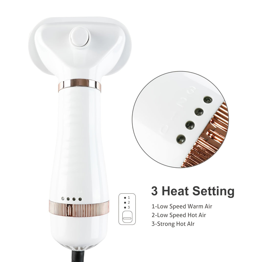 Dog Hair Dryer Brush 2-in-1 with One-Button Hair Removal, Corded Pet Grooming Slicker with 3 Heat Settings for Dogs and Cats, Gold Trim