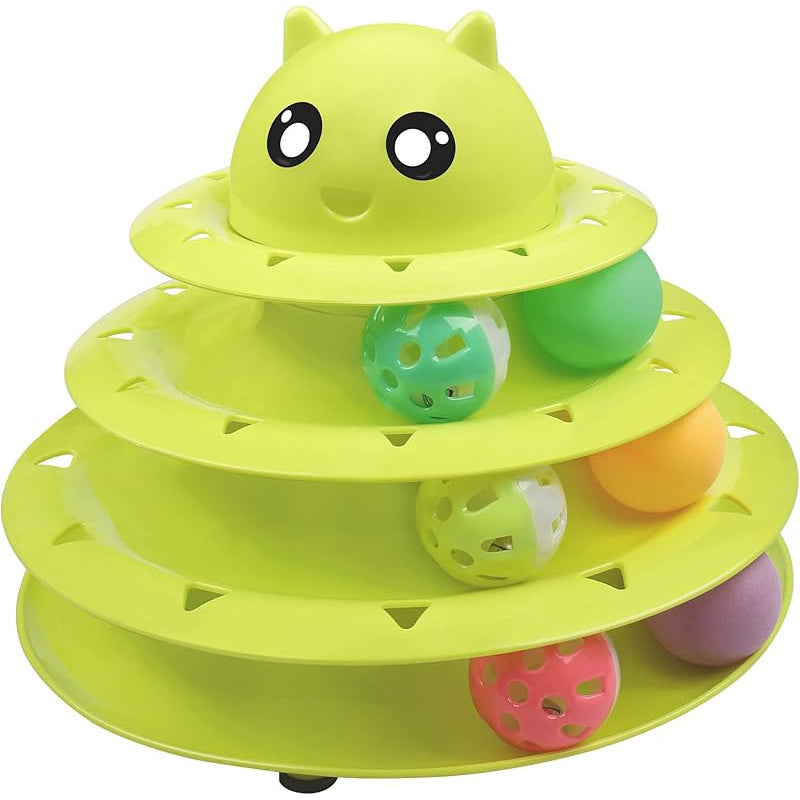 Cat Ball Track Toy with Six Colorful Balls, Three-Tier Interactive Tower with Non-Slip Base and Detachable Layers for Indoor Cats and Kittens