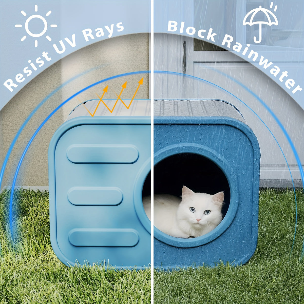 Camera-Shaped Cat House with Side Ventilation, Washable Cat Hideaway in Blue or Black for Indoor and Sheltered Outdoor Use, Optional Cushion