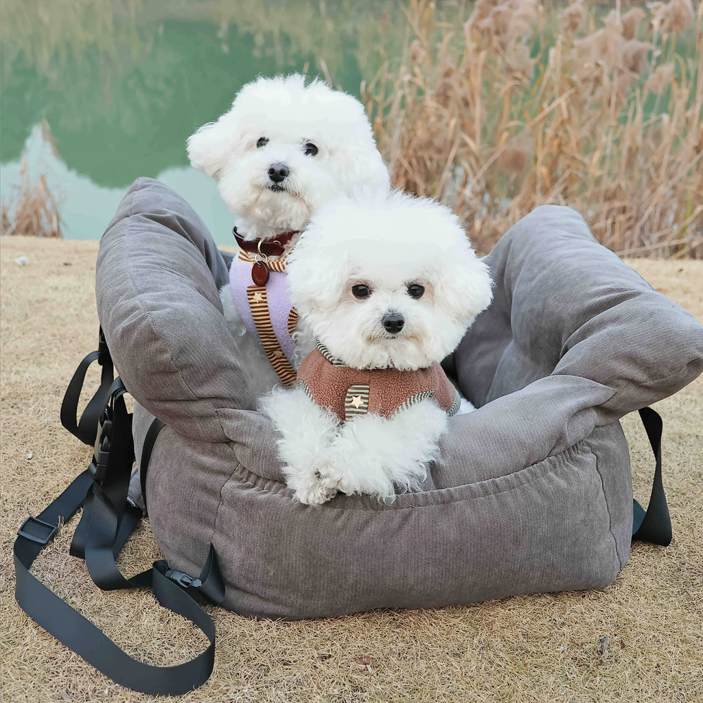 Dog Car Seat Carrier with Handheld and Shoulder Carry Options, Travel Booster Bag for Dogs and Cats with Listed Harness, Seven Color and Style Choices