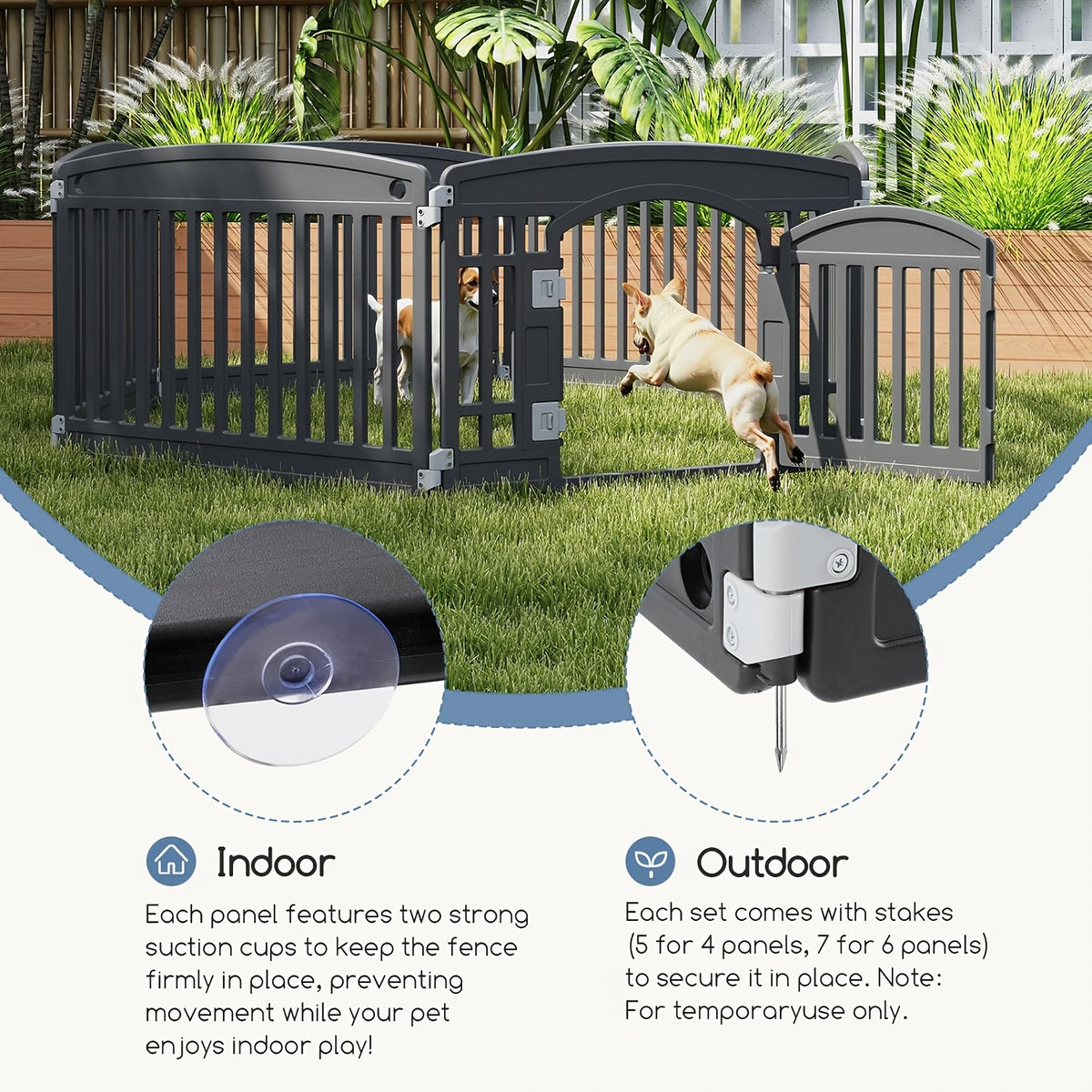 Portable Dog Playpen with Locking Door and Non-Slip Bottom, 4 or 6 Panel Lightweight Puppy Exercise Pen for Indoor and Outdoor Use