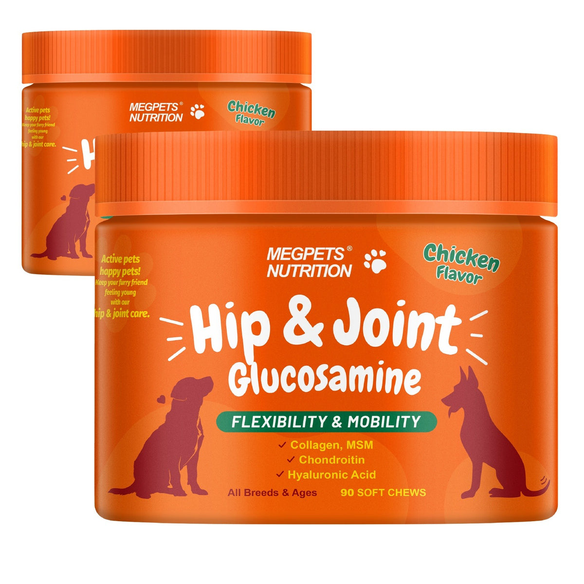 Joint Care Soft Chews for Dogs and Cats, Chicken Flavor with Glucosamine, Chondroitin and Alaskan Salmon Oil, 90 Count, Bottle Options