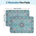 Washable Dog Pee Pads with Teal Medallion Print, 2 Pack Reusable Non-Slip Puppy Potty Training Mats for Floors, Crates and Couch Protection