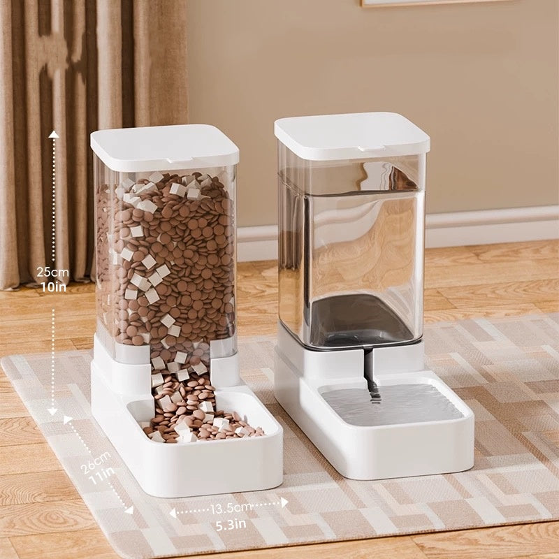Cat Gravity Feeder and Water Dispenser Set in White, Battery-Free Pet Feeding Station with Non-Slip Base for Everyday Indoor Food and Water Access